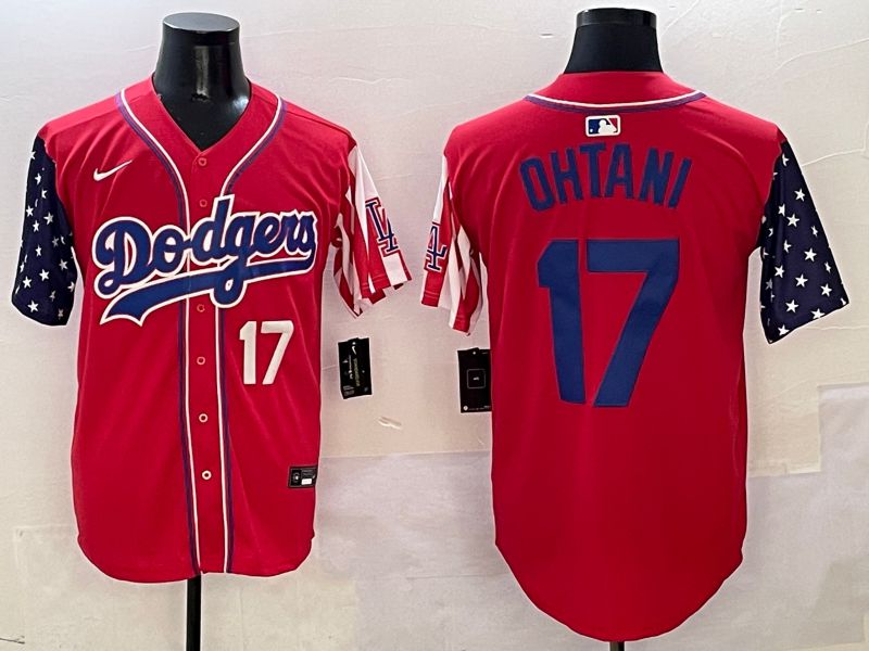 Men Los Angeles Dodgers #17 Ohtani Red a generation of national flags Joint name 2025 Nike MLB Jersey style 15